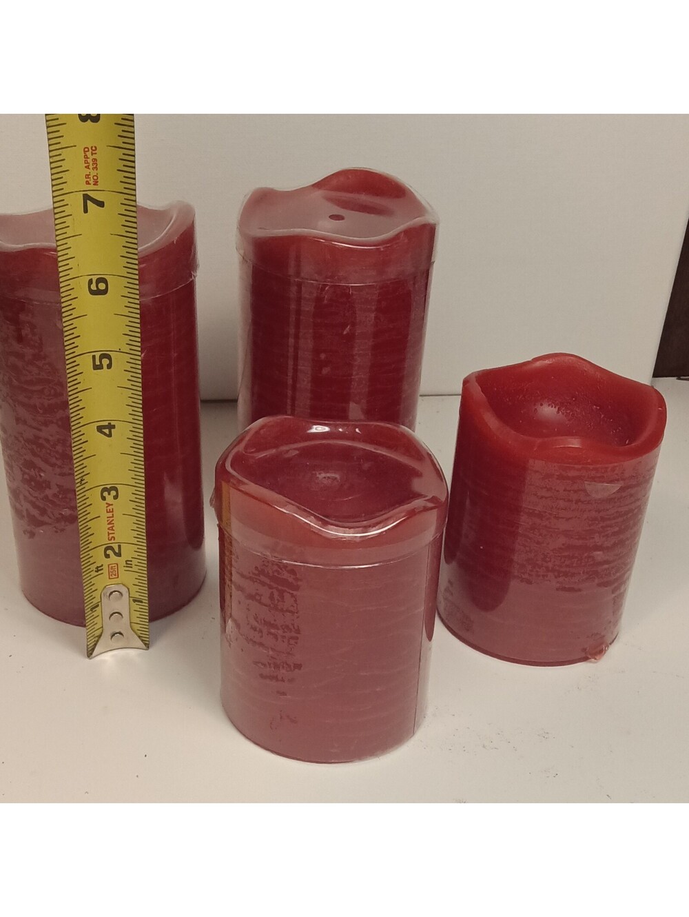 Luminara Red Flameless LED Wax Pillar Candles 4-Pack AA Battery 5hr Timer